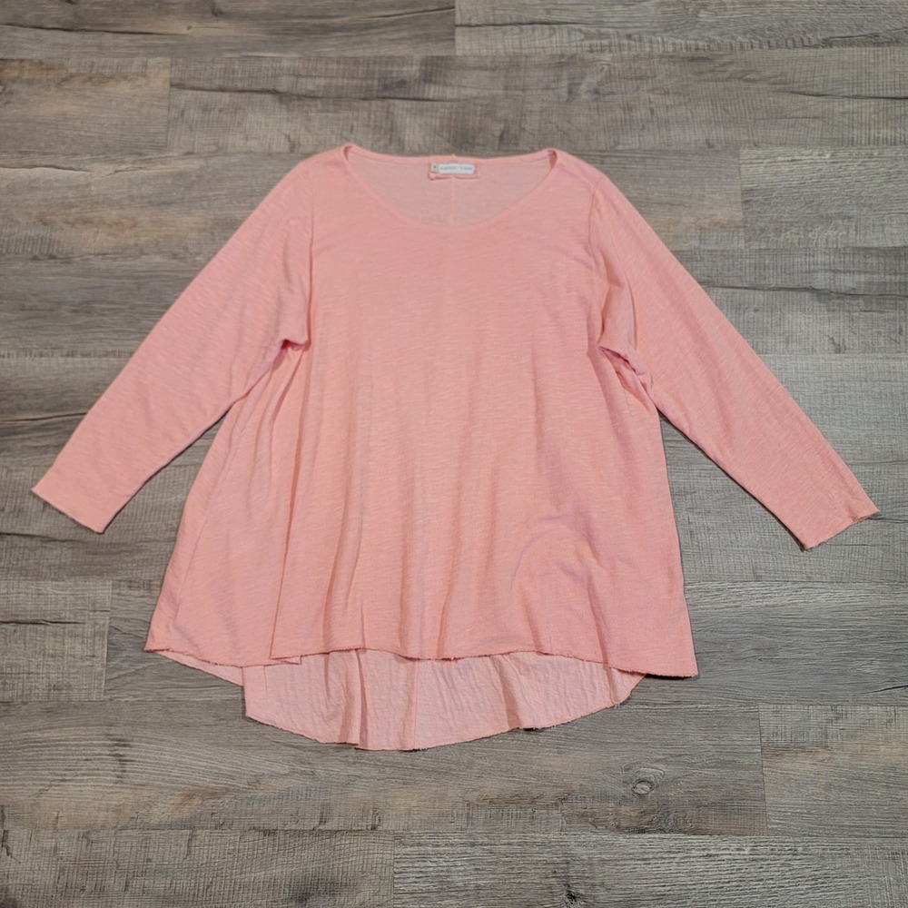 North Star Base Peach Pink Slub Knit Hi-Low Tunic Top XL Made in USA